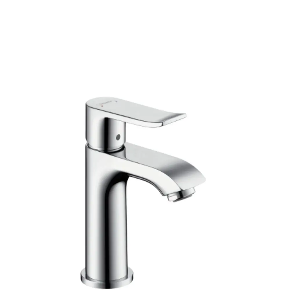 Einhebel-Waschtischmischer in Chrom von Hansgrohe, geeignet für Handwaschbecken, mit integriertem Zugstangen-Ablaufmechanismus.